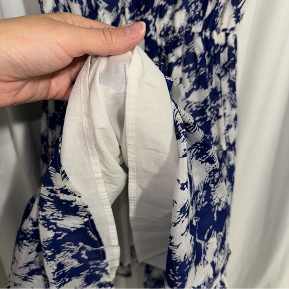 Rebecca Minkoff Blue and White Abstract Print Cotton and Silk Dress 4 - Picture 5 of 10